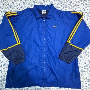Vintage Adidas Blue Yellow Track Jacket Men’s XL Trefoil Y2K Zip Up Windbreaker